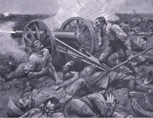 A defesa de Dewetsdorp: trabalhando um 15 pounder single handed, ilustração fromApter Pretoria: The Guerilla War, 1902 de Frederick Judd Waugh