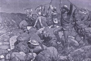 A rendição fingida que levou os Liverpools a uma posição desesperada, ilustração de After Pretoria: The Guerilla War, 1902 de Frederick Judd Waugh