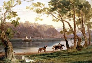 Paisagem fluvial com cavalos de barcaça