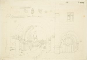 Abbey Gatehouse of Bristol Cathedral, Looking South (lápis sobre papel) de Frederick Mackenzie