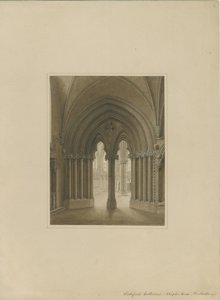 Interior da Catedral de Lichfield - porta da casa do capítulo: desenho em sépia, nd [c 1820] de Frederick Mackenzie