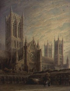 Catedral de Lincoln dos claustros, do século XIX de Frederick Mackenzie
