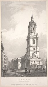 São Magnus, London Bridge, gravura de John Henry Le Keux (1783-1846) de Frederick Mackenzie