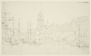 St Mary Redcliffe e Redcliffe Wharf da ponte Prince Street de Frederick Mackenzie