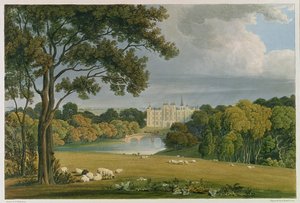 Vista da Casa Burghley, sede do Marquês de Exeter, gravado e publicado por Robert Havell (1769-1832), 1819 (gravura a cores)