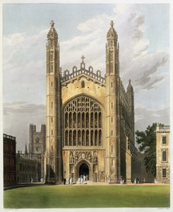 West End da King&39;s College Chapel, Cambridge, de "A História de Cambridge", gravada por Daniel Havell (1785-1826), pub. por R. Ackermann, 1815 (cor aquatint)