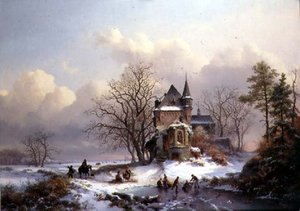 Winter Landscape with Skaters (óleo sobre tela)