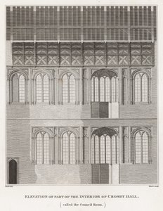 Elevação de parte do interior do Crosby Hall de Frederick Nash