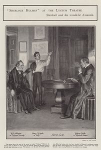 Uma apresentação de Sherlock Holmes no Lyceum Theatre, Londres (litho)