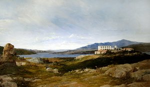 Uma vista da vila de Garibaldi em Caprera, Sardenha