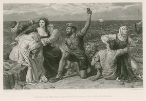 Piratas do Mediterrâneo jogando aos dados para prisioneiros (gravura)