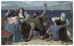 Piratas do Mar Mediterrâneo Jogam Prisioneiros na Ilustração de Frederick Richard Pickersgill (1820-1900) 1869