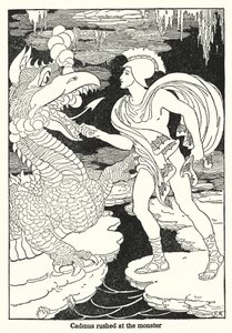 Cadmus correu para o monstro (litografia) de Frederick Richardson