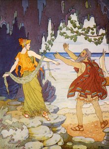Calipso despediu-se dele à beira-mar (litografia a cores) de Frederick Richardson