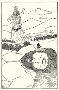 O pigmeu gritou na orelha de Antaeus que outro gigante estava vindo (litho)