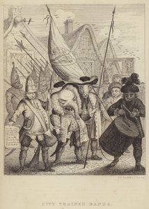 Bandas Treinadas da Cidade: sátira sobre as milícias associadas à Cidade de Londres e o pânico gerado pela Rebelião Jacobita de 1745 (gravura) de Frederick William Fairholt