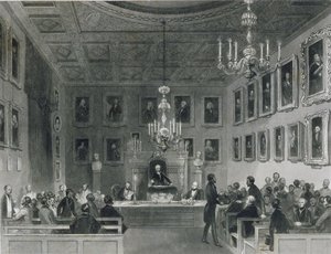 Vista do Interior da Somerset House, mostrando uma reunião da Royal Antiquarian Society, c.1840 de Frederick William Fairholt