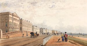 Brighton: a frente e o molhe de corrente visto ao longe de Frederick William Woledge