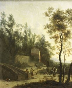 Paisagem italiana com caçadores de Frederick de (manner of) Moucheron