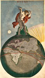 Atlas de apoio à abóbada celeste, alavanca na Terra (gravura