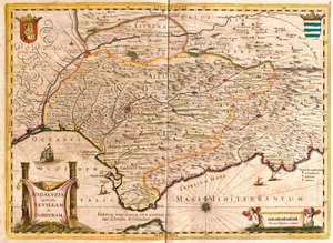 Mapa da Andaluzia, com Sevilha e Córdoba (Espanha) (gravura