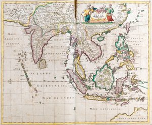 Mapa da Índia Oriental (Sul e Sudeste Asiático: Paquistão, Índia, Nepal, Bangladesh, Birmânia, Sri Lanka, Tailândia, Malásia, Vietname, Camboja, Laos, Filipinas, Singapura e Indonésia) (gravura