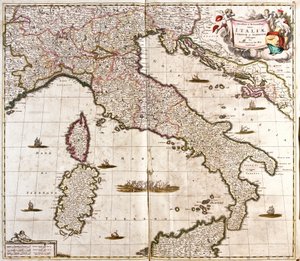 Mapa de Itália, Córsega e Sardenha (gravura de Frederick de Wit