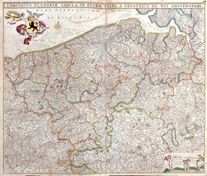 Mapa do Conde de Flanders (França e Bélgica) (gravura de Frederick de Wit
