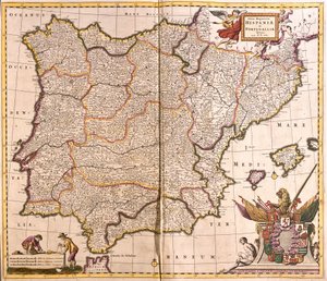 Mapa da Península Ibérica, Espanha e Portugal (gravura