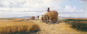 Wheatfield, cerca de 1868, pintura de Federico Rossano (1835-1912), óleo sobre tela, 30x73 cm de Frederico Rossano