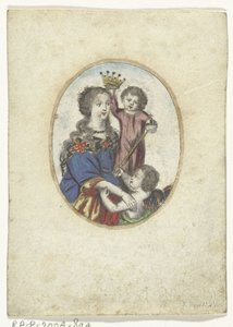 Madonna com criança e anjo em oval de Frederik Bouttats (de Jonge) (attributed to)