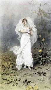 Mulher na Floresta - Alegoria do Outono, Calendário ilustrado por Hubert Dys, pintado por F.H. Kaemmerer