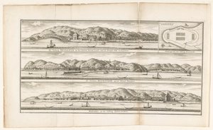 Três fortalezas nas Molucas A Fortaleza de Beverwyk na Ilha de Noesa-Laoet, com as Aldeias de Sila e Leynitoe / Mapa da Fortaleza Duurstede / As Fortalezas Duurstede na Ilha de Honimoa / Haroeko, e a Fortaleza Zeelandia (título no objeto)