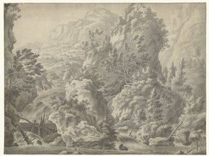 Paisagem de montanha com queda de água