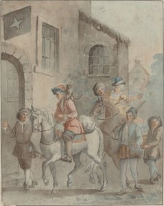 Chegada em uma pousada de French 18th Century after Jean Baptiste Oudry