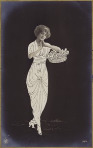 Um, mulher jovem, carregar, um, cesta, de, flores, (photocollage) de French Photographer