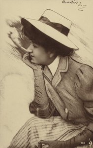 Um, mulher jovem, desgastando um chapéu, e, tabagismo, (photocollage) de French Photographer