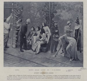 Atores e atrizes no Theatre des Varietes, Paris (foto a p/b) de French Photographer