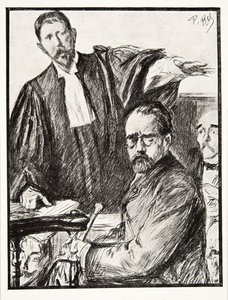 Dreyfus no seu julgamento, do Histoire de la Troisieme Republique, Vol. I, Political History, pub.1933 (litho) de French Photographer
