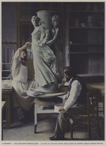 Oficina de esmaltagem na fábrica de porcelana de Sevres, França (foto a cores) de French Photographer