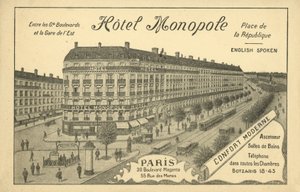 Hotel Monopole, Paris (litho) de French Photographer