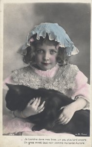 Menininha, com, um, gato de French Photographer