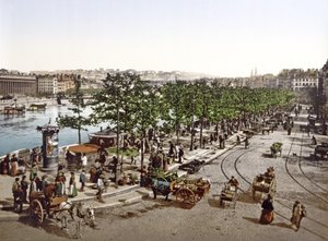 Mercado Saint Antoine, Quay des Célestins, Lyon, c.1900 de French Photographer