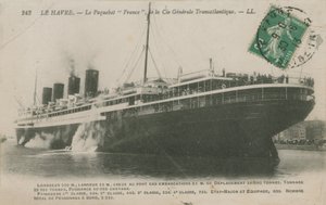 Transatlântico França, Le Havre. Postal enviado em 1913. de French Photographer
