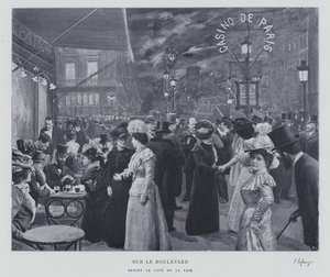 Na avenida fora do Cafe de la Paix, Paris (foto a p/b) de French Photographer