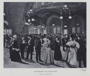 Fora do Theatre du Vaudeville, Paris, durante o intervalo (foto a p/b) de French Photographer