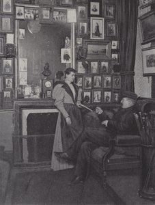 Sala no Palais Garnier em Paris cheia de retratos de artistas (foto a p/b) de French Photographer