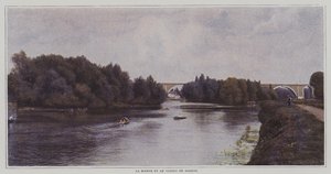 O Rio Marne e o Viaduto de Nogent, França (foto a cores) de French Photographer