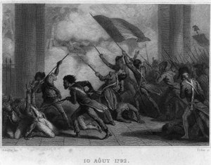 10 de Agosto de 1792 (Chute de royauté) - em "Revolution francaise" de Thiers. Século XIX de French School