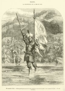 29 de Novembro de 1513, Balboa toma posse do Mar do Sul em nome de Castela e do Reino de Leão (gravura) de French School